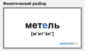 Фонетический разбор слова «метель»